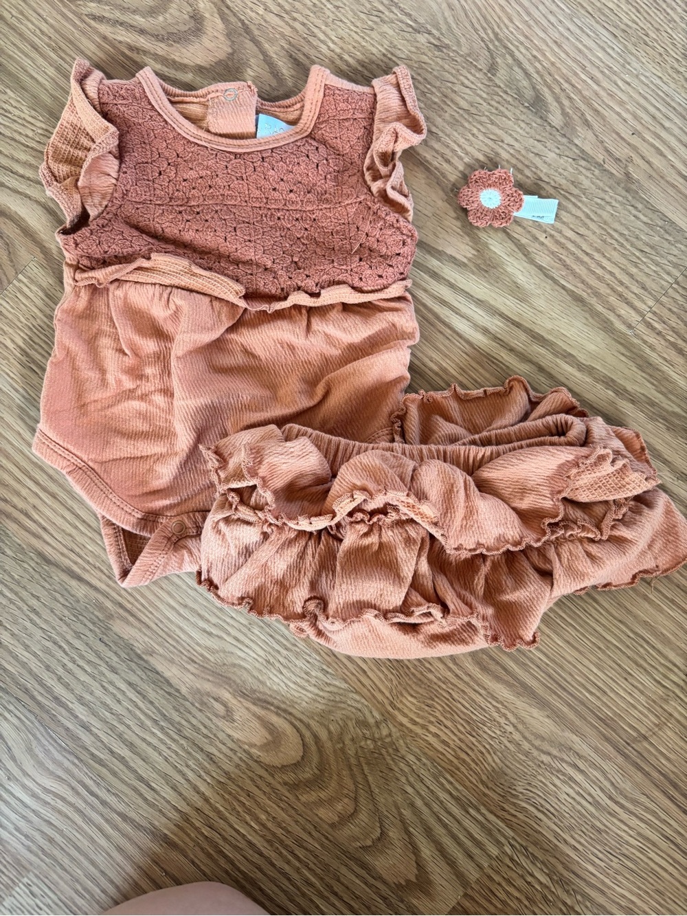Rust Orange Baby Crochet Ruffle Romper Set - Baby Girl 100% cotton